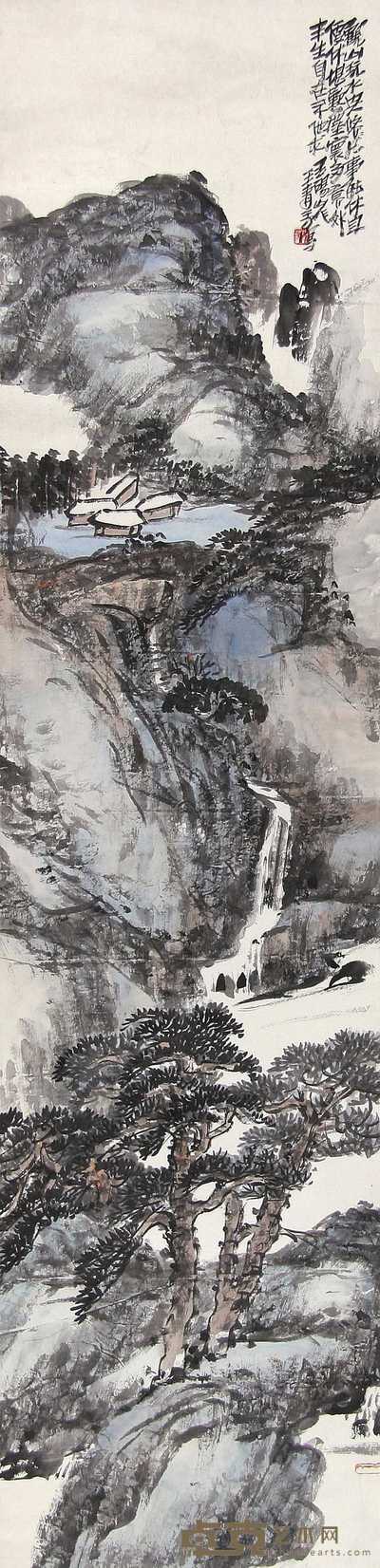 王青芳 松山飞瀑 立轴 138×33.5cm